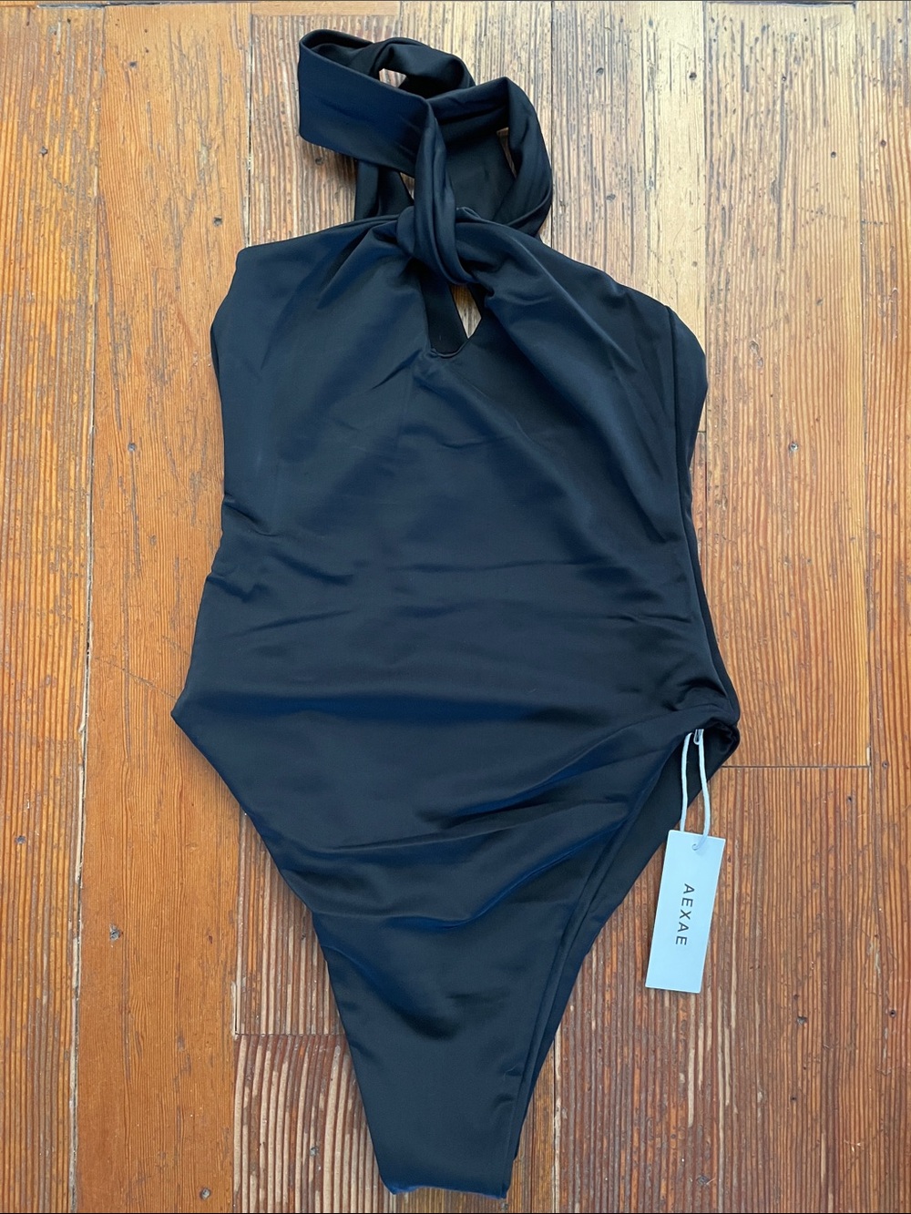 Aexae Black One-Piece Halter Swimsuit